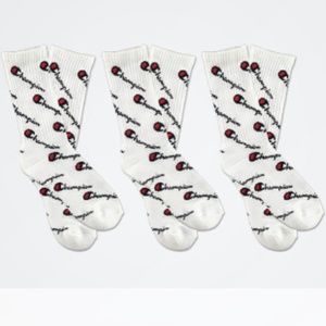 Champion Boys Allover Print White 3 Pack Crew Socks-NWT (fits sz 5-7)
